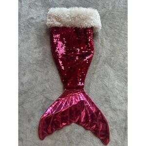 Girls‎ Mermaid Tail Sequin Christmas Stocking White Fur Trim